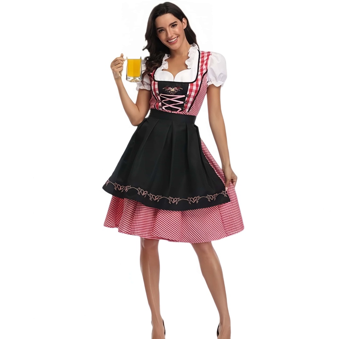 Bavarian Traditional Dirndl Dress Oktoberfest Maid Costume Halloween Fancy Dress